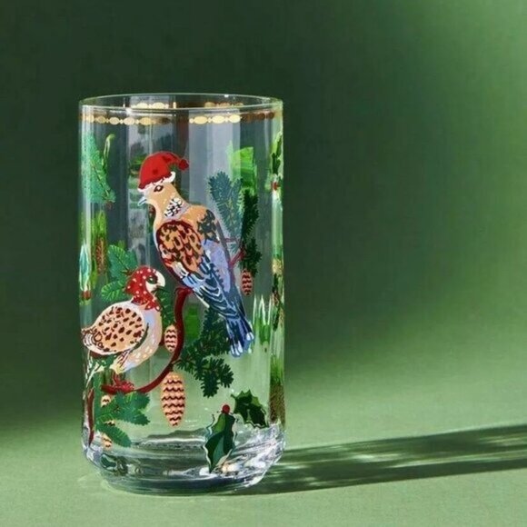 Anthropologie Nathalie Lete Twelve Days of Christmas Juice Glass NEW Birds - Picture 1 of 3